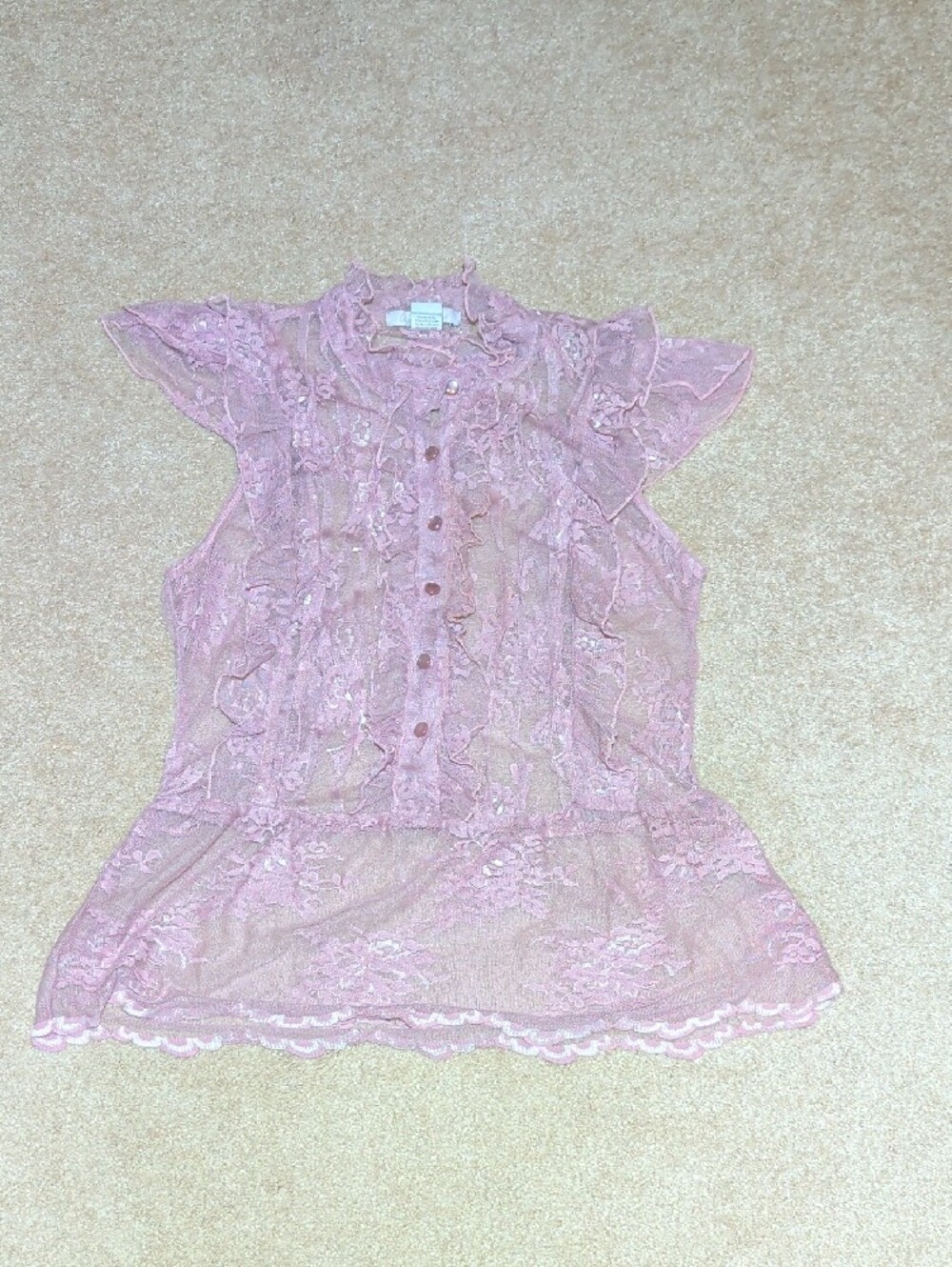 Delicate Pink Lace Ruffle Sleep Top